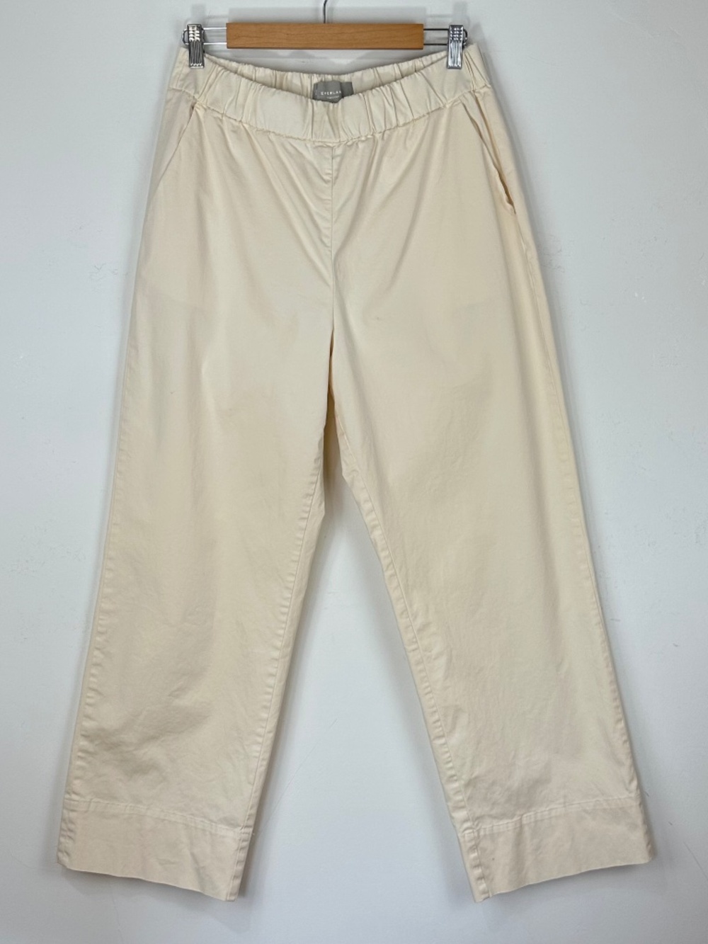 Everlane Women's Easy Organic Cotton Pull-On Straight Leg Ivory L Preppy Minimal